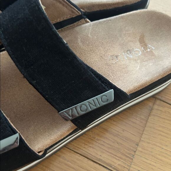 Vionic Brandie Slide Black Sandals Women Size 7.5 Double Strap Buckle Slides - Picture 6 of 12